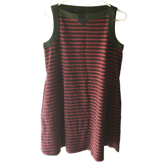 Sacai Dress Cotton Red Stripes Denim Trim Sleeveless Size 2 Small SM S Japan - Picture 1 of 3